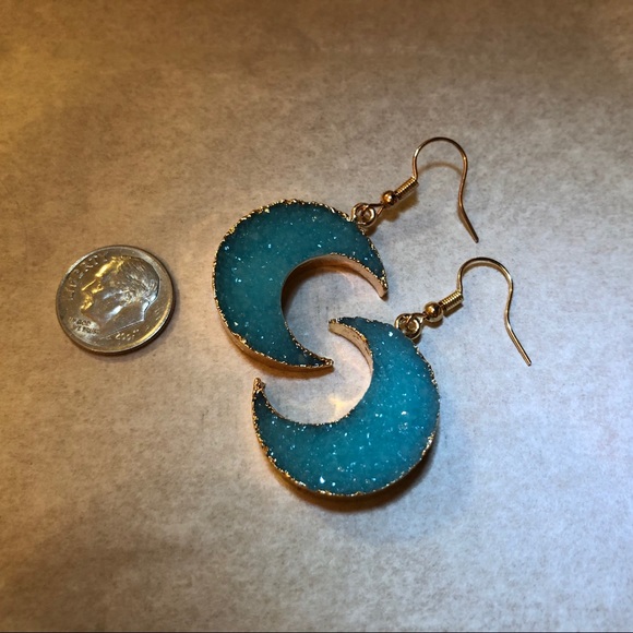 Pastel Druzy Resin Crescent Moon Earrings - Picture 2 of 8